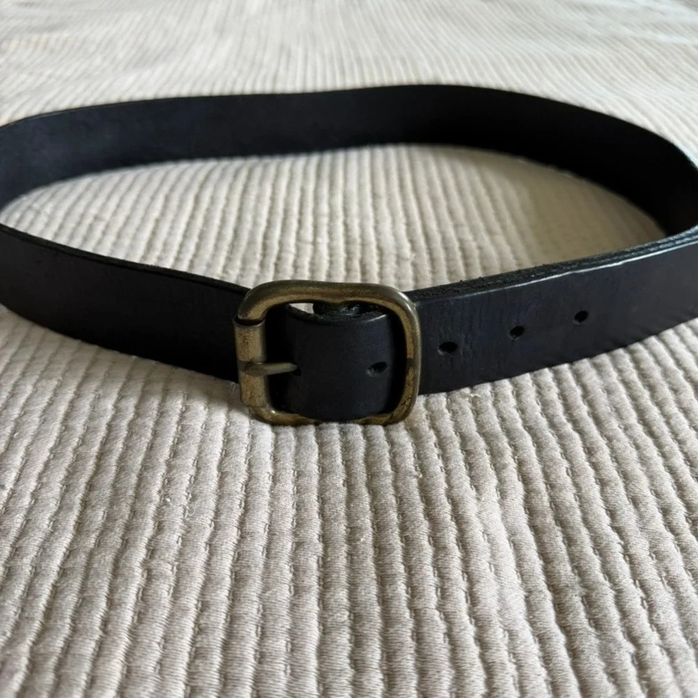 Banana Republic Leather Belt Mens 36 Black Brass Roller Buckle Casual Jeans